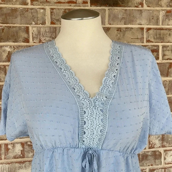 Shein Light Blue Dotted Swiss Ruffle Lace Dress - Picture 2 of 9